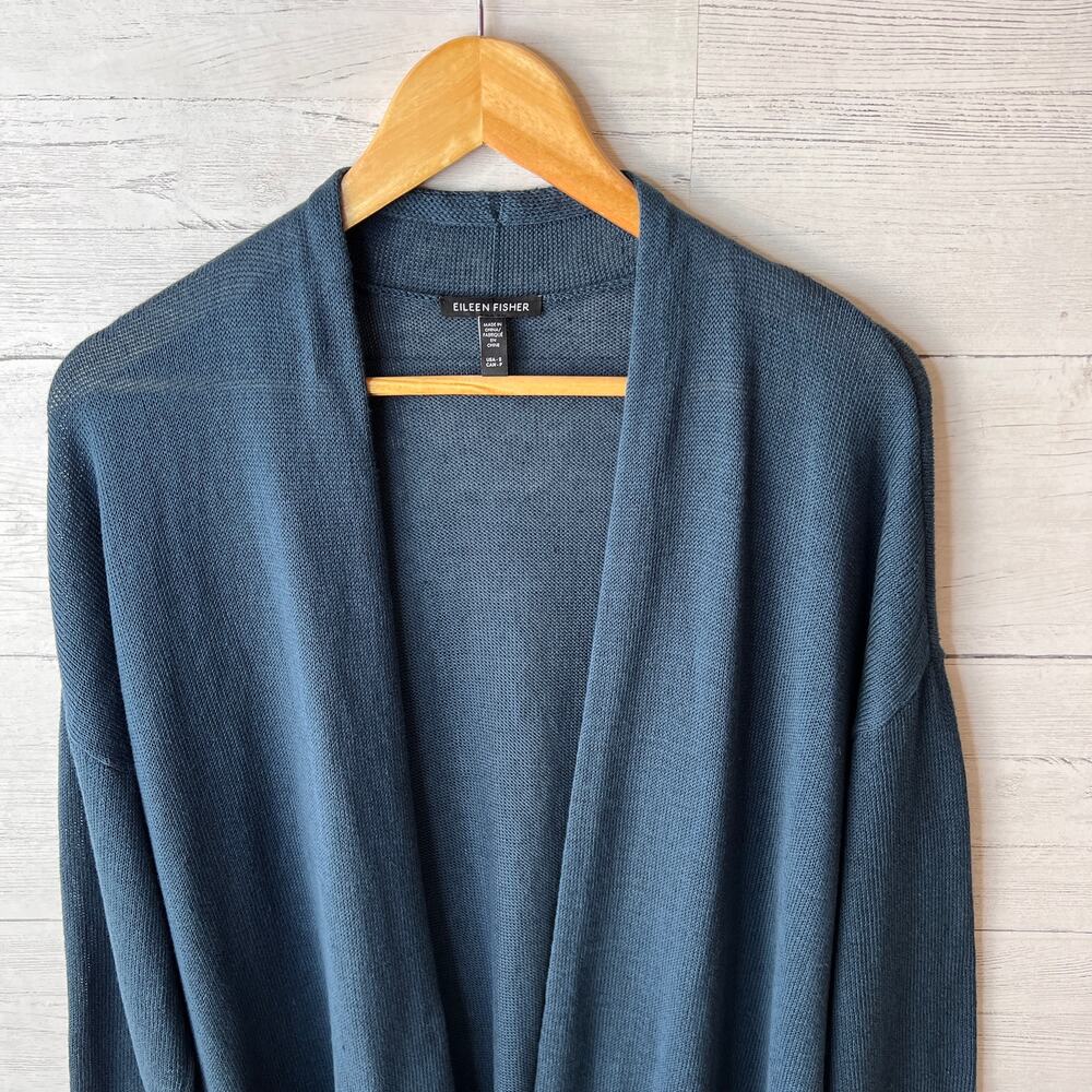 Eileen Fisher Cardigan Womens Size Small Dark Teal Open Organic Linen & Cotton - Picture 5 of 14